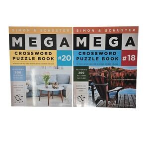 Lot of 2 Simon Schuster Mega Crossword Puzzle Game Book # 18 & # 20
